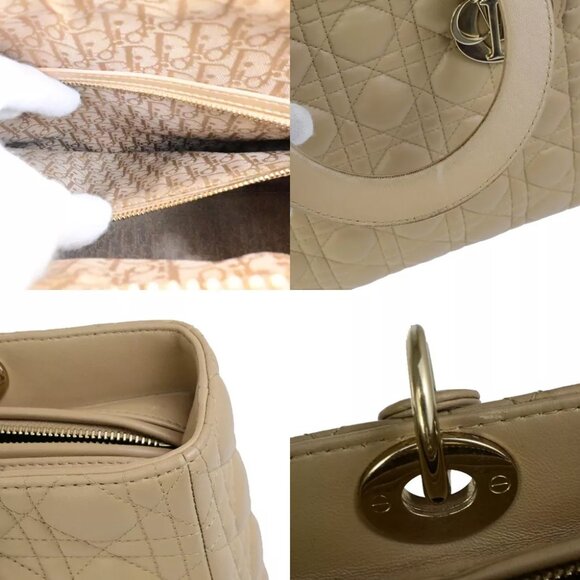 CHRISTIAN DIOR Lady Cannage 2Way Shoulder Hand Tote Bag Leather Beige 689RK841 - Picture 5 of 14